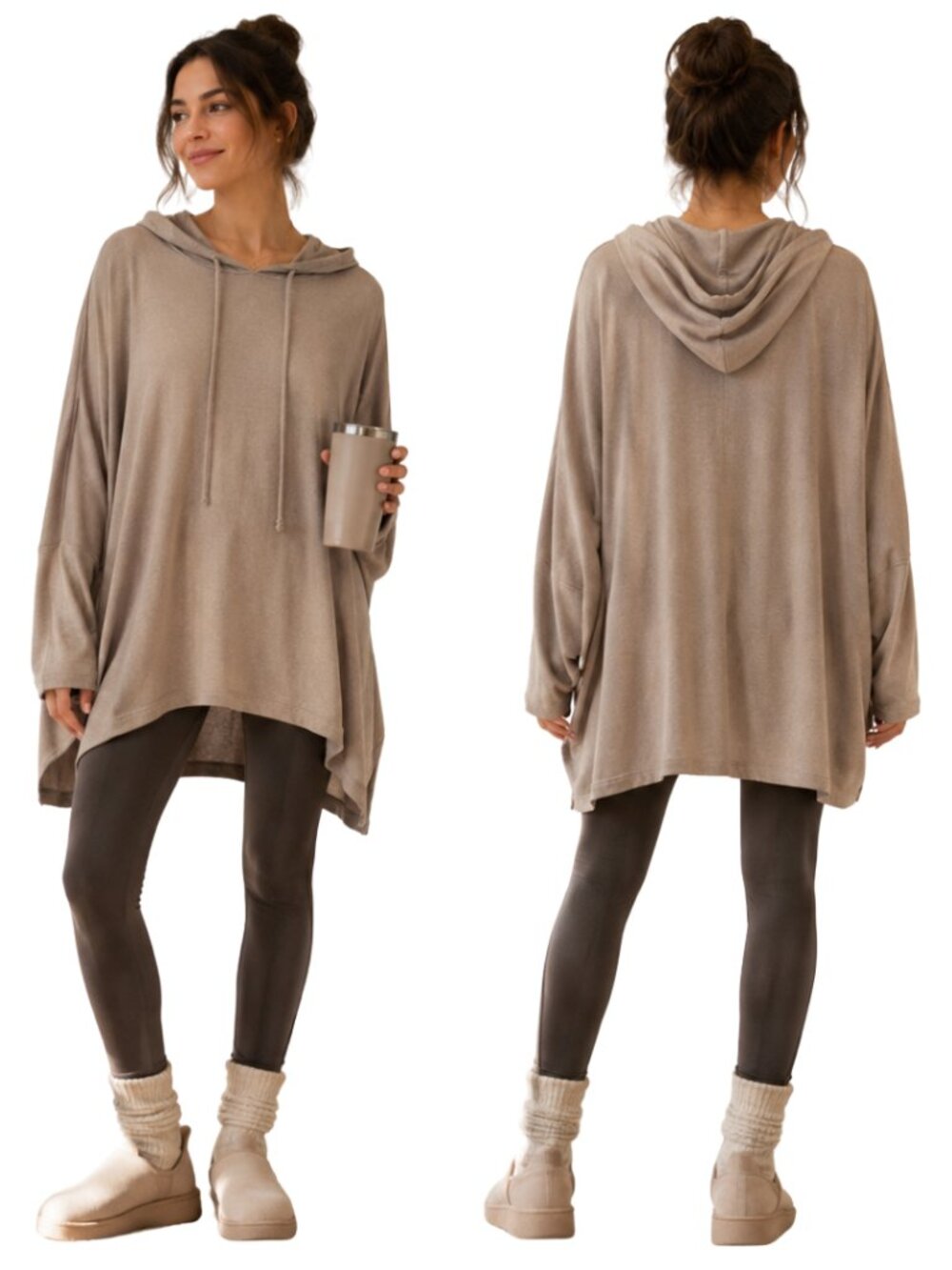 Talulah Oversized Knit Hoodie Sweater Pullover Women's Small Tan Loungewear Cozy